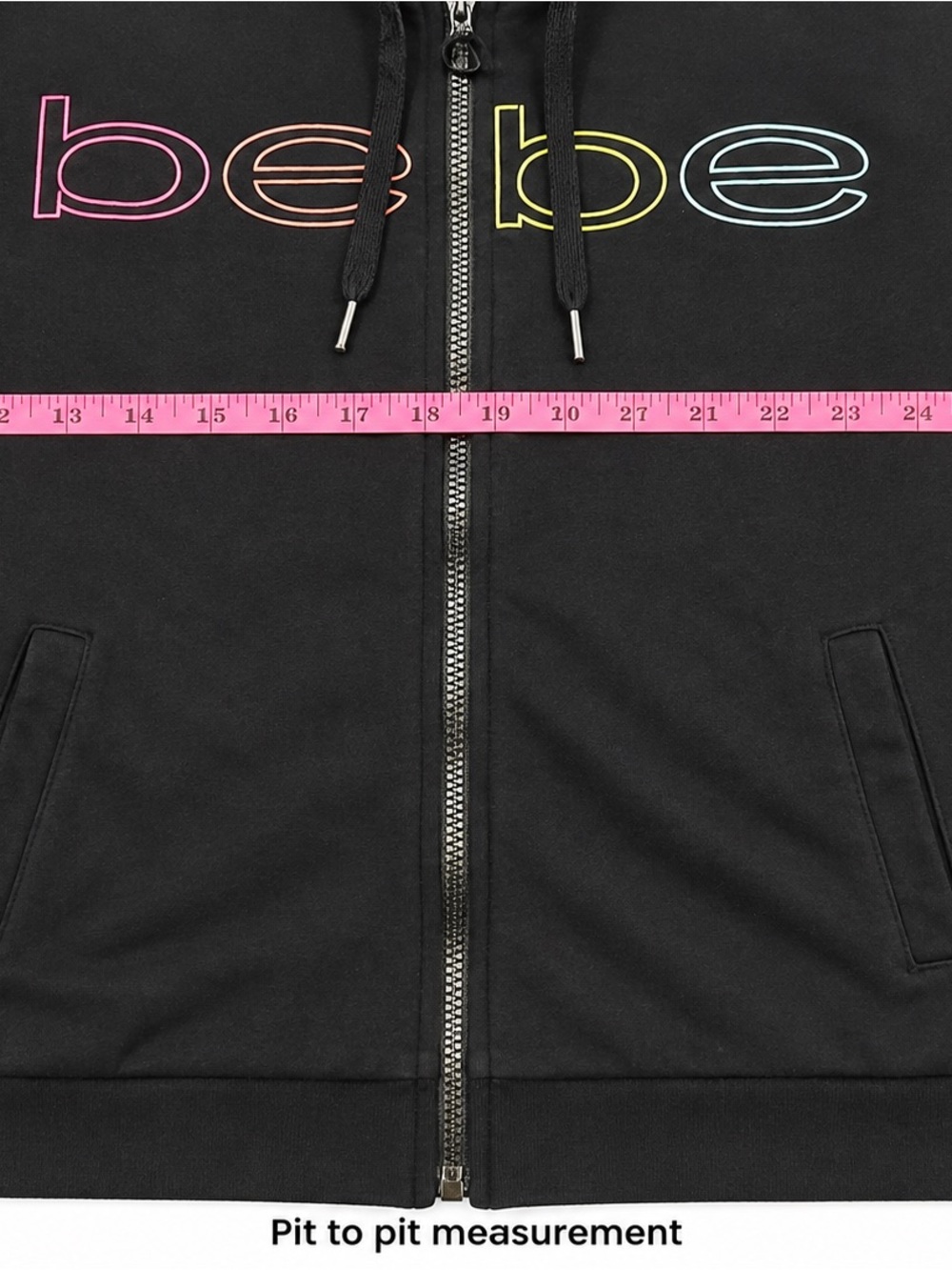 Bebe Sport Black Multicolor Logo Full Zip Hoodie Women’s Large Y2K - Picture 5 of 8